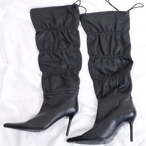 Paolini Designer Leather pointed toe high heel black over the knee boots US 8